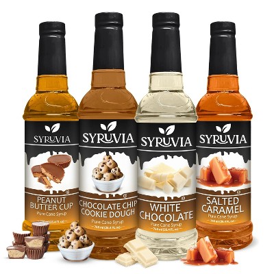 Syruvia Coffee Flavors Variety Pack: Peanut Butter Cup, Chocolate Chip Cookie Dough, White Chocolate & Salted Caramel 25.4 fl oz Syrup