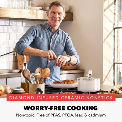 Cream 2.53QT Aluminum Nonstick Saucepan with Glass Lid