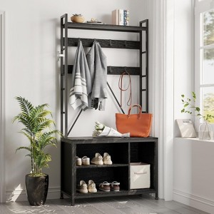 Hall Tree with Storage Bench & Coat Rack, Modern 5-in-1 Entryway Organizer with 17 Hooks, 2 Drawers & Shoe Storage, Freestanding Furniture - 1 of 4
