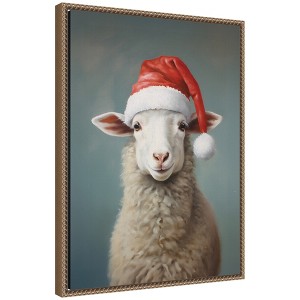 Kate & Laurel All Things Decor Sylvie Beaded Sweet Sheep Santa Hat Framed Canvas by the Creative Bunch Studio - 1 of 4