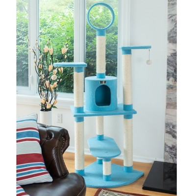 Sky Blue 65-Inch Faux Fleece and Sisal Cat Tree