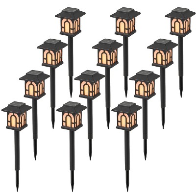 C Cattleya Black Solar Flickering Flame LED Outdoor Path Lights,3000K Warm White Landscape Light for Walkway,Patio,Garden