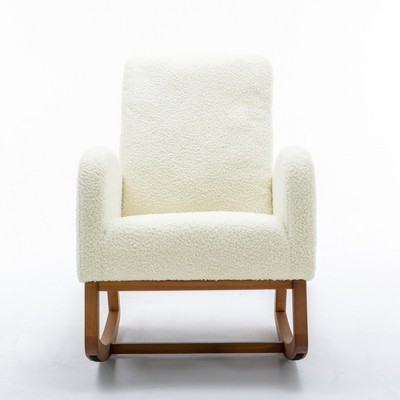 Ridstar Modern Recliner Armchair with Wood Legs and Side Pocket For Living Room & Bedroom-White