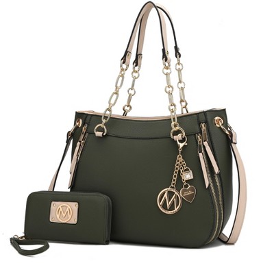 MKF Collection Lina Vegan Leather Shoulder Bag and Wallet by Mia K - Olive