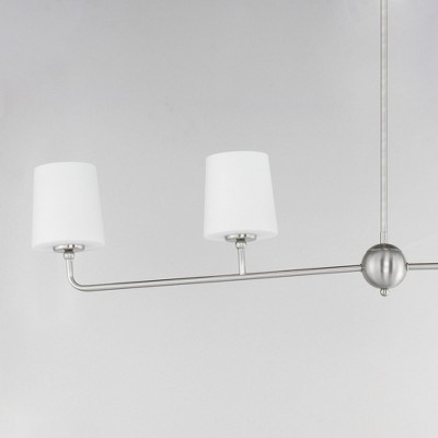 Satin Nickel 4-Light Linear Chandelier with White Glass Shades
