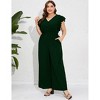 Plus Size Women's High Waist Wide Leg Jumpsuit Double-Layer Flutter Sleeves for Casual or Office Wear - 2 of 4