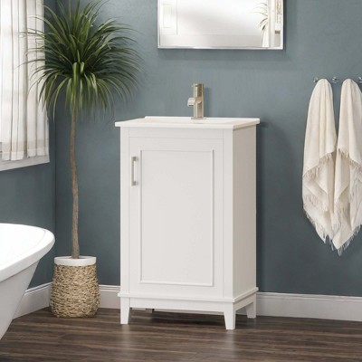 NicBex 20" Bathroom Vanity with Sink, Bathroom Cabinet Storage, 1 Soft Closing Cabinet Doors with Double Shelves for Bathroom, White