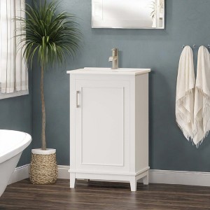 NicBex 20" Bathroom Vanity with Sink, Bathroom Cabinet Storage, 1 Soft Closing Cabinet Doors with Double Shelves for Bathroom, White - 1 of 4