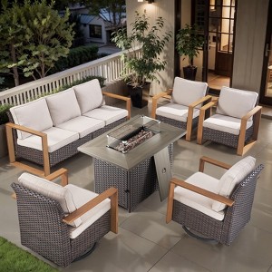 Buenhomino 8 Piece Patio Furniture Set with 41" Fire Pit Table Wicker Rattan Patio Sectional Sofa Set Outdoor Seating Furniture with Thickened Cushion - 1 of 4