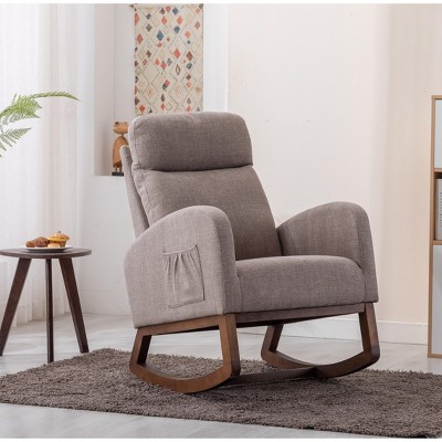 NicBex Modern Rocking Chair with Side Pocket, Upholstered Accent Chair with Wood Legs, High Back Living Room Chair for Bedroom