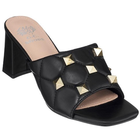 Black studded best sale block heel sandals