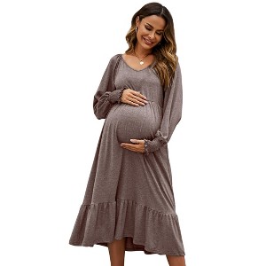 Clearlove Women's Maternity Dress Ruffle Long Sleeve Pregnancy Clothes - 1 of 4