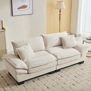 Modern 3-Seater Sofa, Comfy Deep Seat Corduroy Couch with Pillows, Upholstered for Living Room, Bedroom, Apartment or Office – Koiai - 1 of 4
