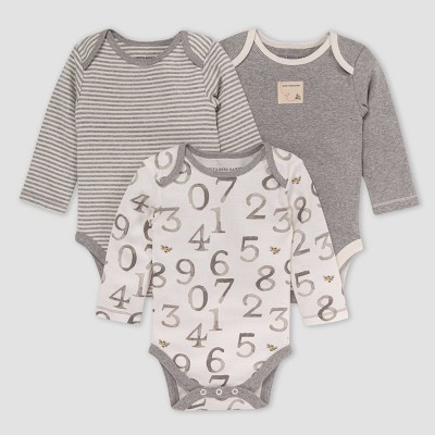 Image of Burt's Bees Baby® Baby 3pk 'One Two Bee' Bodysuit - Gray 3-6M