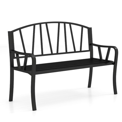 Tangkula 51" Metal Garden Bench Patio Slatted Bench for 2-3 People & Park-Style Loveseat