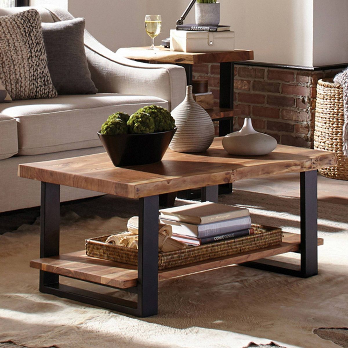 Alpine Live Edge Wood Coffee Table Natural - Alaterre Furniture - thumbnail 7