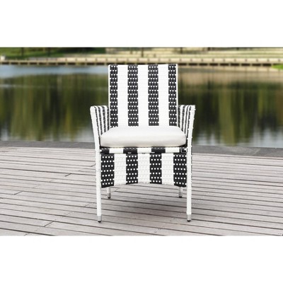 Black and White PE Rattan Arm Chairs with Cushions, Set of 2