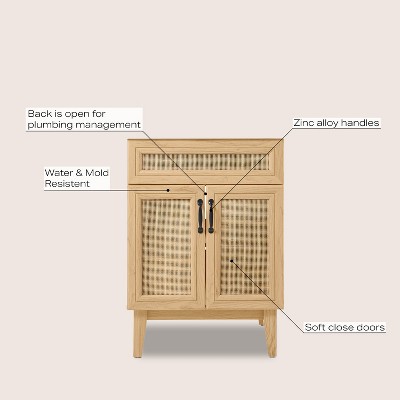Javer 24" Oak Rattan Modern Farmhouse Bath Vanity Cabinet