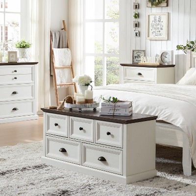 SinCiDo Farmhouse Dresser with 5 Drawer, 45" Wide Horizontal Dresser  Chests for Bedroom, Wood Rustic Dresser for Closets
