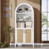 Arched Bookcase with Doors - 5 Tier Open Display Shelf with Rattan Decor, Modern Bookshelf Storage Cabinet for Home Office Living Room Library - 3 of 4