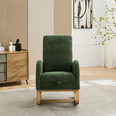 CAVINAS 25.4"W Boucle Rocking Chair with Retractable Footrest and Side Pockets, Upholstered Glider Lounge Chair with Wooden Frame