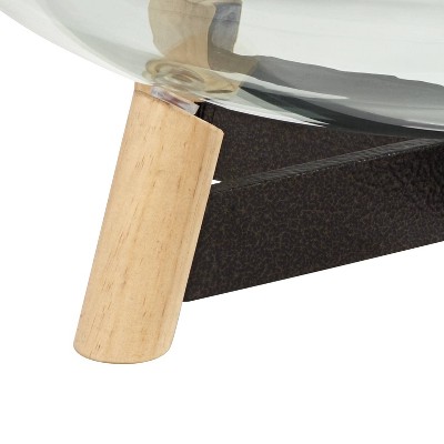 Clear Tempered Glass Decorative Bowl with Iron Base and Pine Wood Legs