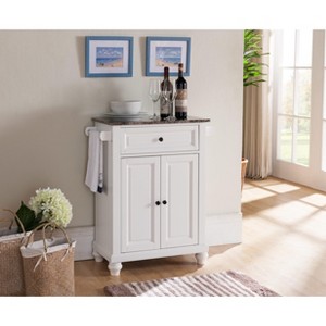 Kings Brand Furniture Herrin Kitchen Cart Storage Cabinet, White - 1 of 4