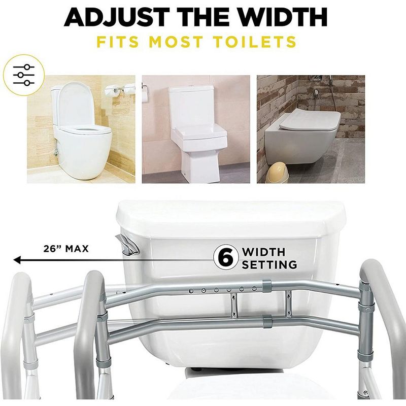 Toilet Safety Rail - Adjustable Detachable Toilet Safety Frame with Handles Stand Alone for Elderly, Handicapped - Fits Most Toilets MedicalKingUsa, 2 of 8