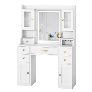 Large White Vanity Desk with Mirror and Lights, Makeup Dressing Table Vanity Table,3 Lighting Modes,Charging Station - 1 of 4