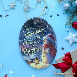 Snowflakes are Kisses from Heaven Quote Christmas Ornament, Snowman under the Twilight Sky Memorial Gift| OrnamentallyYou - 1 of 4