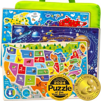 QUOKKA Maps Jigaw Puzzles for Kids 3 4 5 Years Old - Wooden | Magnetic
