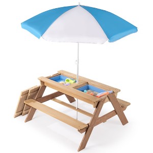 SKONYON 3-in-1 Kids’ Cedar Picnic Table Set with Convertible Play Table and Sunshade Umbrella - 1 of 4