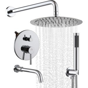 CASAINC 10" Inch Wall Mounted Round Shower System Set with Handheld Spray & Tub Spout - 1 of 3