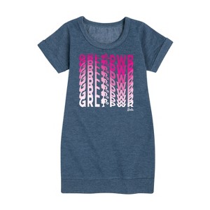 - Barbie - Girl Power in Illusion Wave Graphic Short Sleeve Fleece Dress - 1 of 3