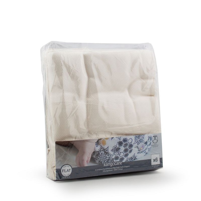 Kanga Care Premium Unbleached Birdseye 70% Bamboo Rayon 30% Cotton Flat Fold Cloth Diapers (6pk) - One Size 4-35+lbs, 3 of 4