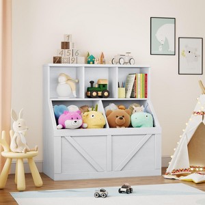 Homhougo Kids Toy Storage Organizer, Kids Bookshelf and Toy Storage, Toddlers Bookshelf Toy Organizer Beige - 1 of 4