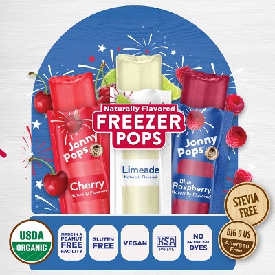 JonnyPops Organic Freezer Pops Red, White & Blue: Cherry, Limeade & Blue Raspberry - 28 fl oz/20ct