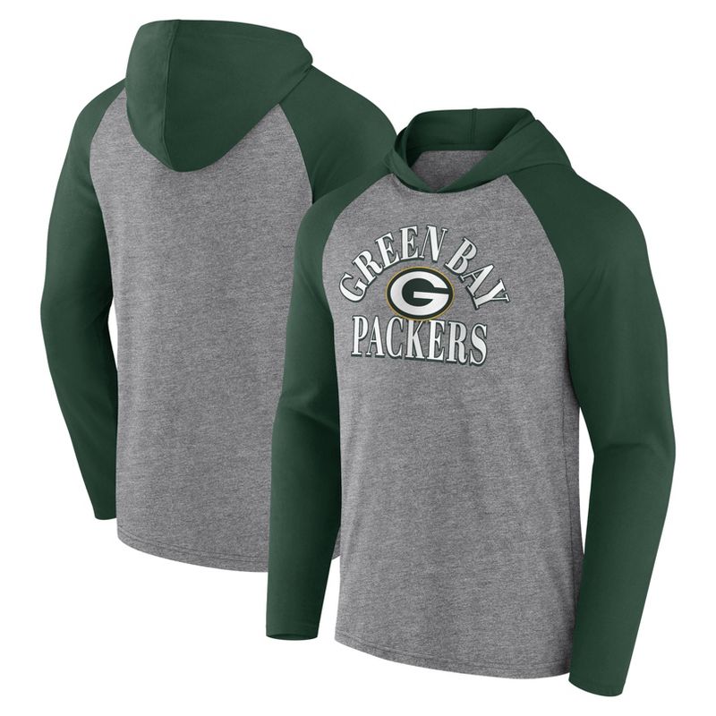NFL Green Bay Packers Men&#39;s Gray Full Back Run Long Sleeve Lightweight Hooded Sweatshirt, 1 of 4