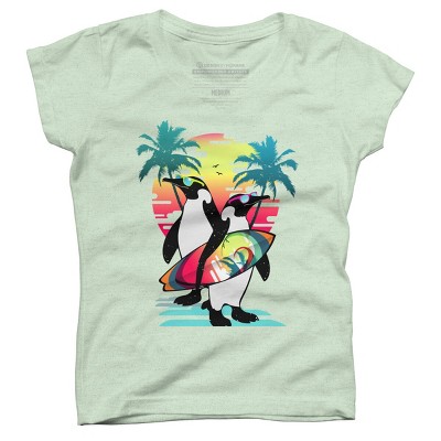 Girl's Design By Humans Penguin Summer Vacation By clingcling T-Shirt