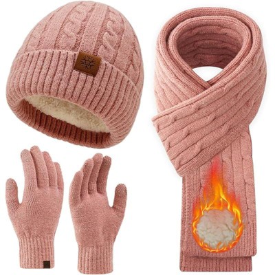 ZUPPAD Womens Winter Beanie Hat Scarf Gloves Set, Knit Touch Screen Gloves Long Scarf Skull Caps Fleece Lined Winter Gift Hat and Glove Sets