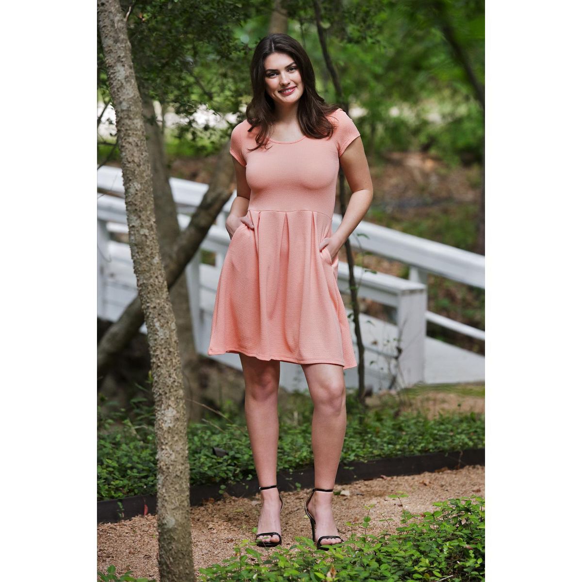 Womens Scoop Neck Short Sleeve Knee Length Pleated A-Line Pocket Dress - 24seven Comfort Apparel™ - thumbnail 5