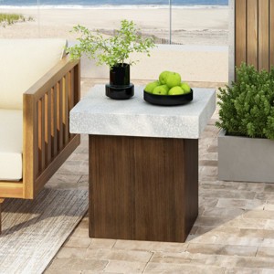 Outdoor Patio MGO Square Side Table,Coffee Table With Faux Stone Texture Tabletop And Natural Wood Frame,No Assembly-Coolbibila - 1 of 4