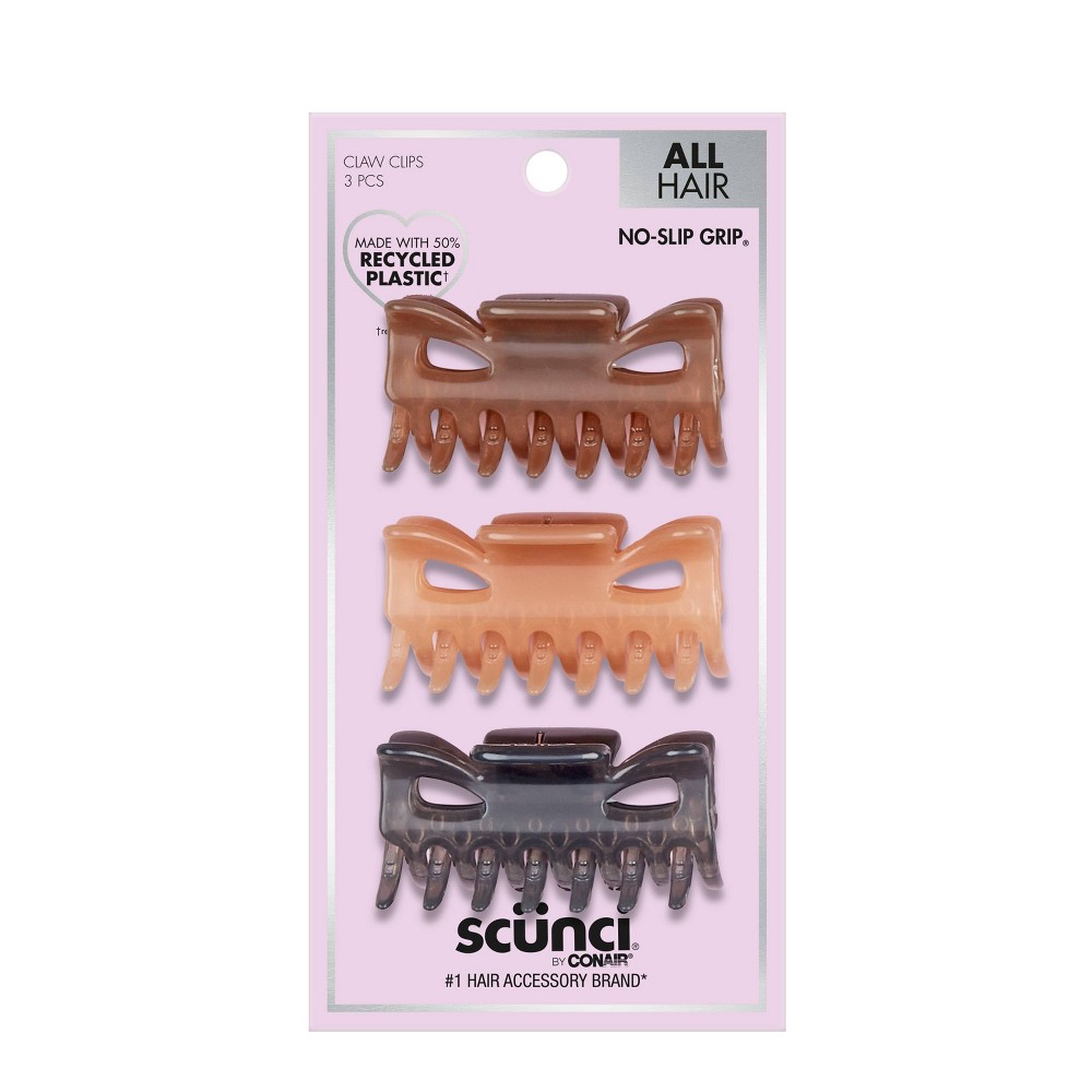 scünci No-Slip Grip Recycled Claw Clips - Neutral - All Hair - 3pk