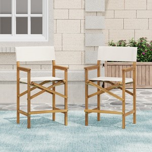 Christopher Knight Home Perla Outdoor Acacia Wood 25.75 Inch Barstools with Weather-Resistant Cushion (Set of 2) - 1 of 4