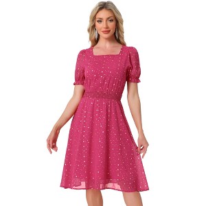 Allegra K Women's Square Neck Metallic Stars Ruffle A-Line Stretch Waist Midi Dress - 1 of 4
