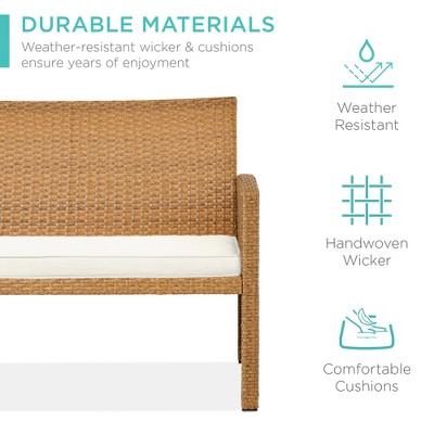 Natural Wicker 4-Piece Patio Conversation Set with Ivory Cushions