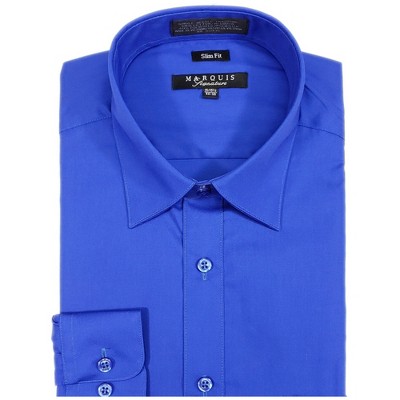 Marquis Men's Sapphire Blue Long Sleeve With Slim Fit Dress Shirt