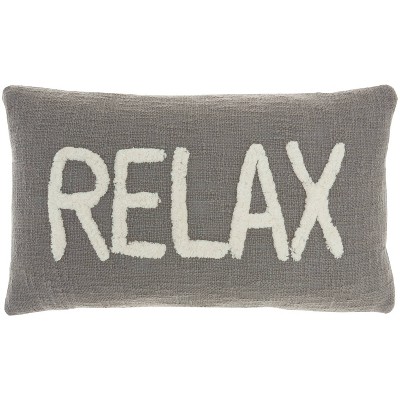 12"x21" Oversize Life Styles 'Relax' Tufted Lumbar Throw Pillow Gray - Mina Victory