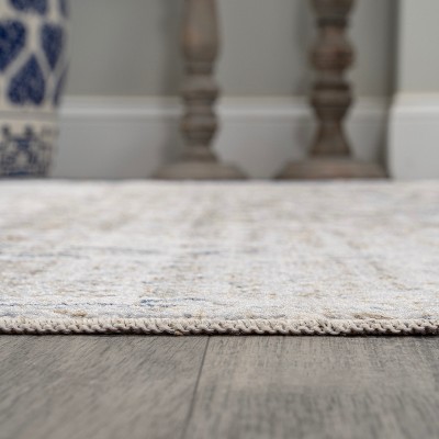 Light Gray and Brown Medallion Washable Synthetic Area Rug 4' x 6'