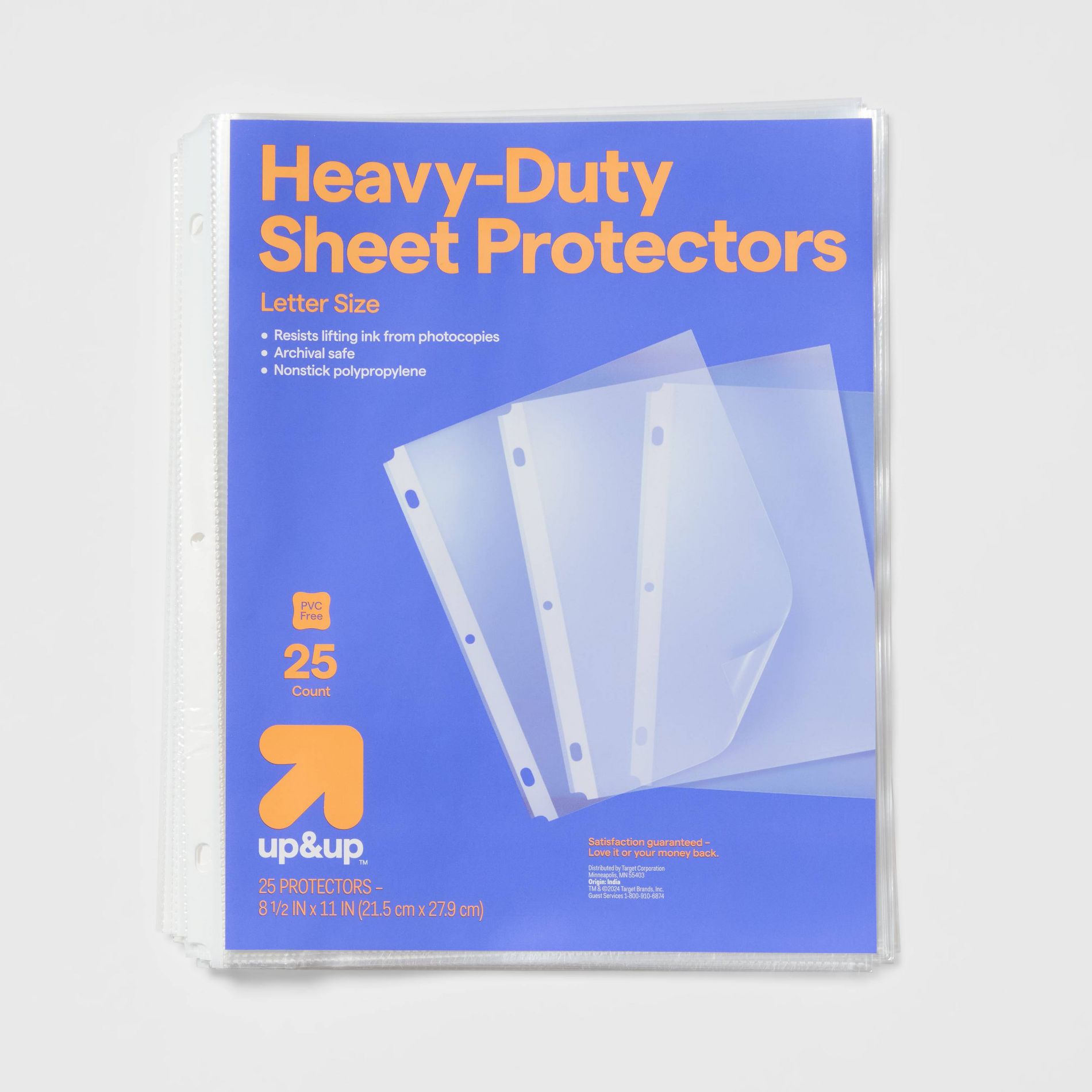 25ct Heavy-Duty Sheet Protectors Clear - up&up™: Plastic Page Protectors for 8.5x11 Inch Binder, 25 Pack
